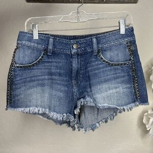 Guess Jeans Shorts 28 Womens Cut Off Studded Mid Rise Medium Wash Blue Denim